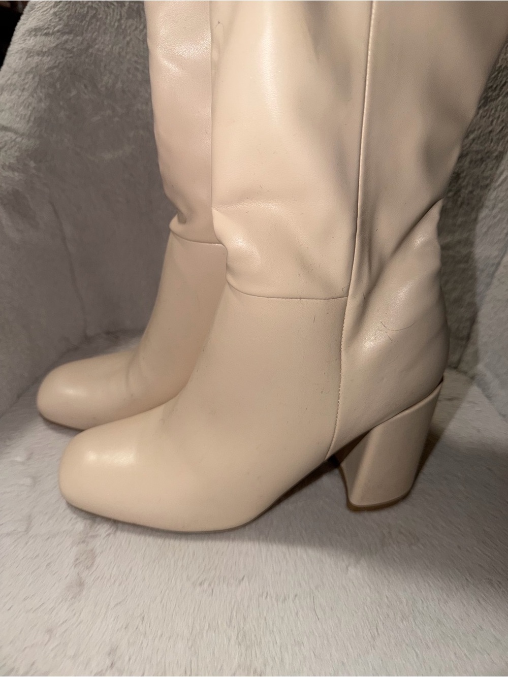 Women's Cream Mid-Calf Block Heel Boots